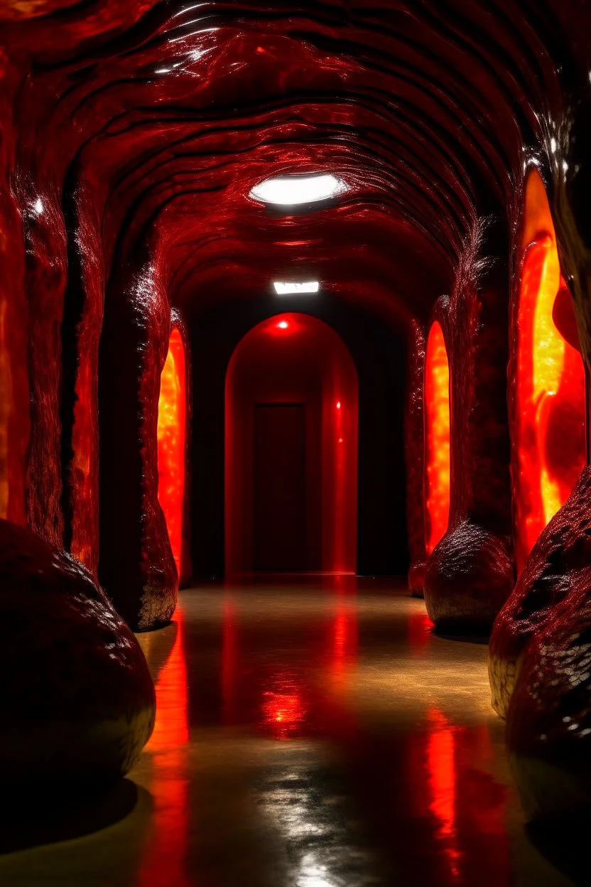 A dark red molten underground designed in Ica stones painted by Andy Warhol