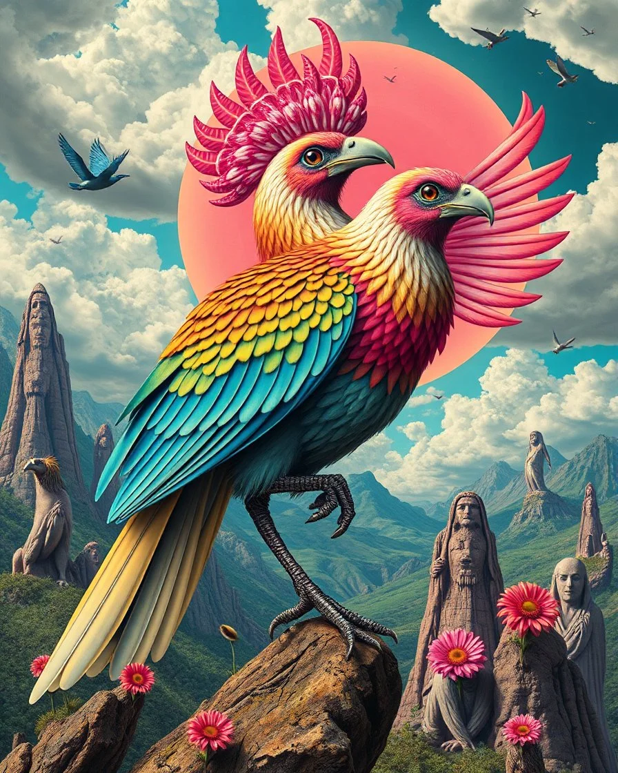 Lowbrow pop surrealism hallucinogenic bird of majestic beauty and glory