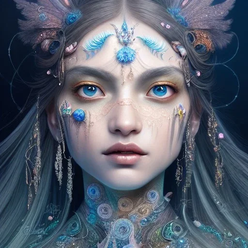 Insanely detailed photograph of an elaborate beautiful crystal goddess intricate glowing skin eyes intricate face hair lashes fur dress hyperdetailed painting by Anna Dittmann Huang Guangjian and Dan Witz CGSociety ZBrush Central fantasy art album cover art 4K 64 megapixels 8K resolution HDR Greek shiny space colours jewelry celestial hair eyes light"