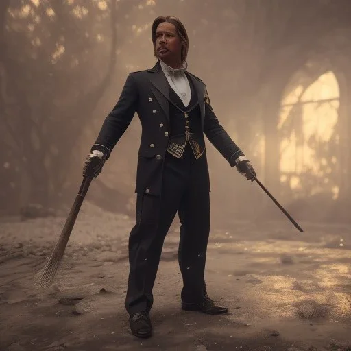 Full body, 3d render, Brad pitt 1800's men style, 1800's hair style, 1800's men clothes style,cleaning house, hyper realistic, octane render, unreal engine 5, 8k, palace background, uhd