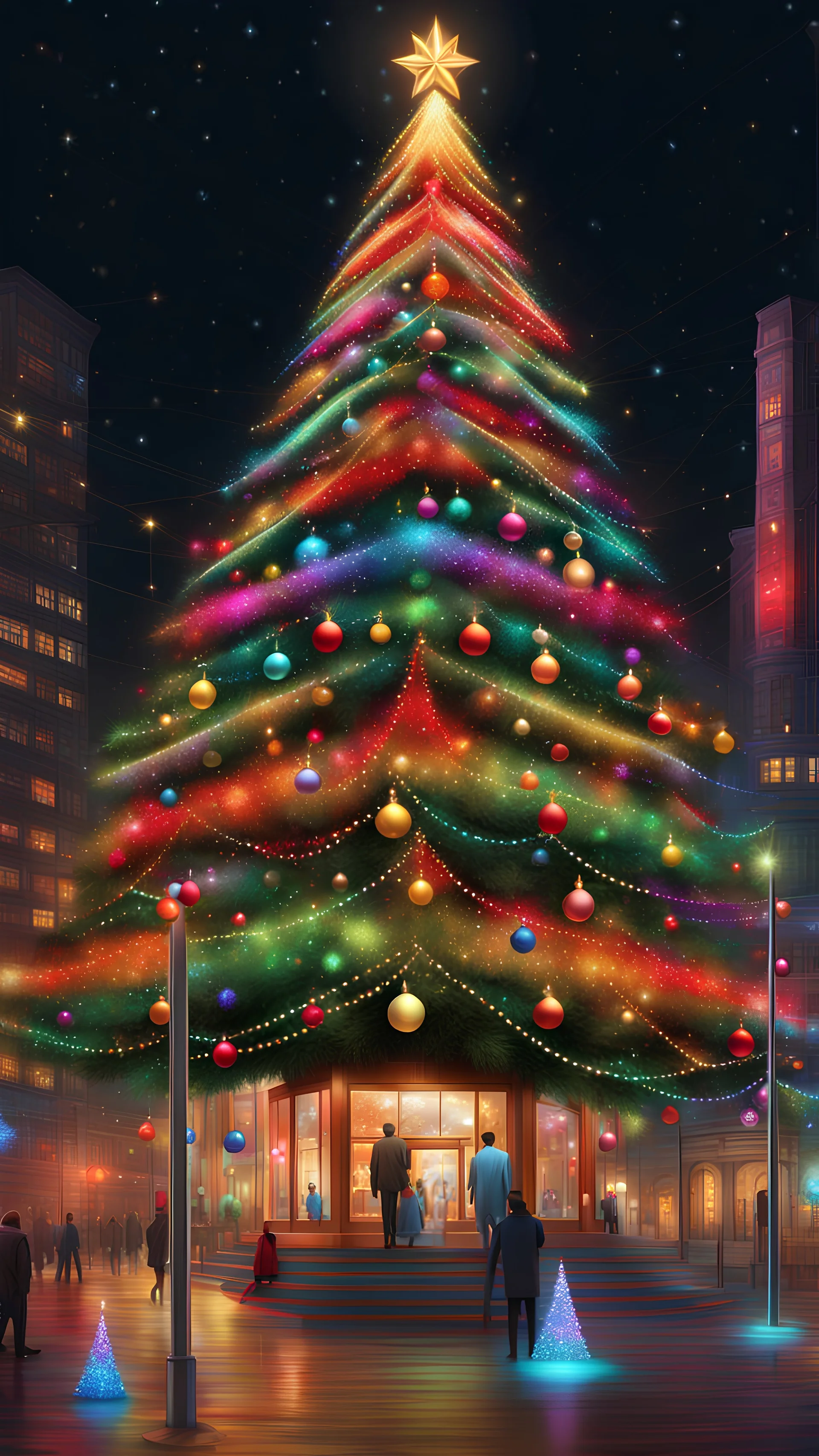 Arte lineal hermoso árbol de navidad coloreado, maximalista, calidad ultra, hiperdetallado, 12K