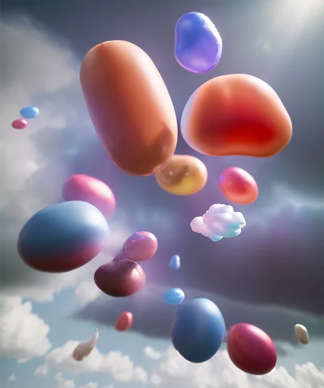 Ultra realistic speed clouds sky scene, wide angle view, sweet men falling down, Childs, feather inflatable color clothing, free jumping flying, many trinkets, hair monster, many jelly beans, balls, color smoke, smile, happy, circus style, extreme, wind, clouds sea, 20,000 feet altitude, stratosphere, soft color, highly detailed, unreal engine 5, ray tracing, RTX, lumen lighting, ultra detail, volumetric lighting, 3d, finely drawn, high definition, high resolution.