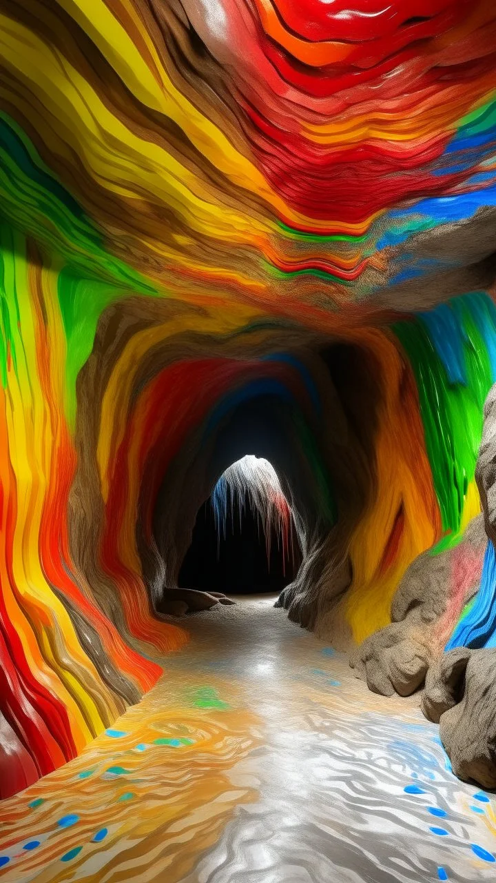 A tan cavern covered in rainbow paint designed in Scandinavian folk art art painted by Guo Xi