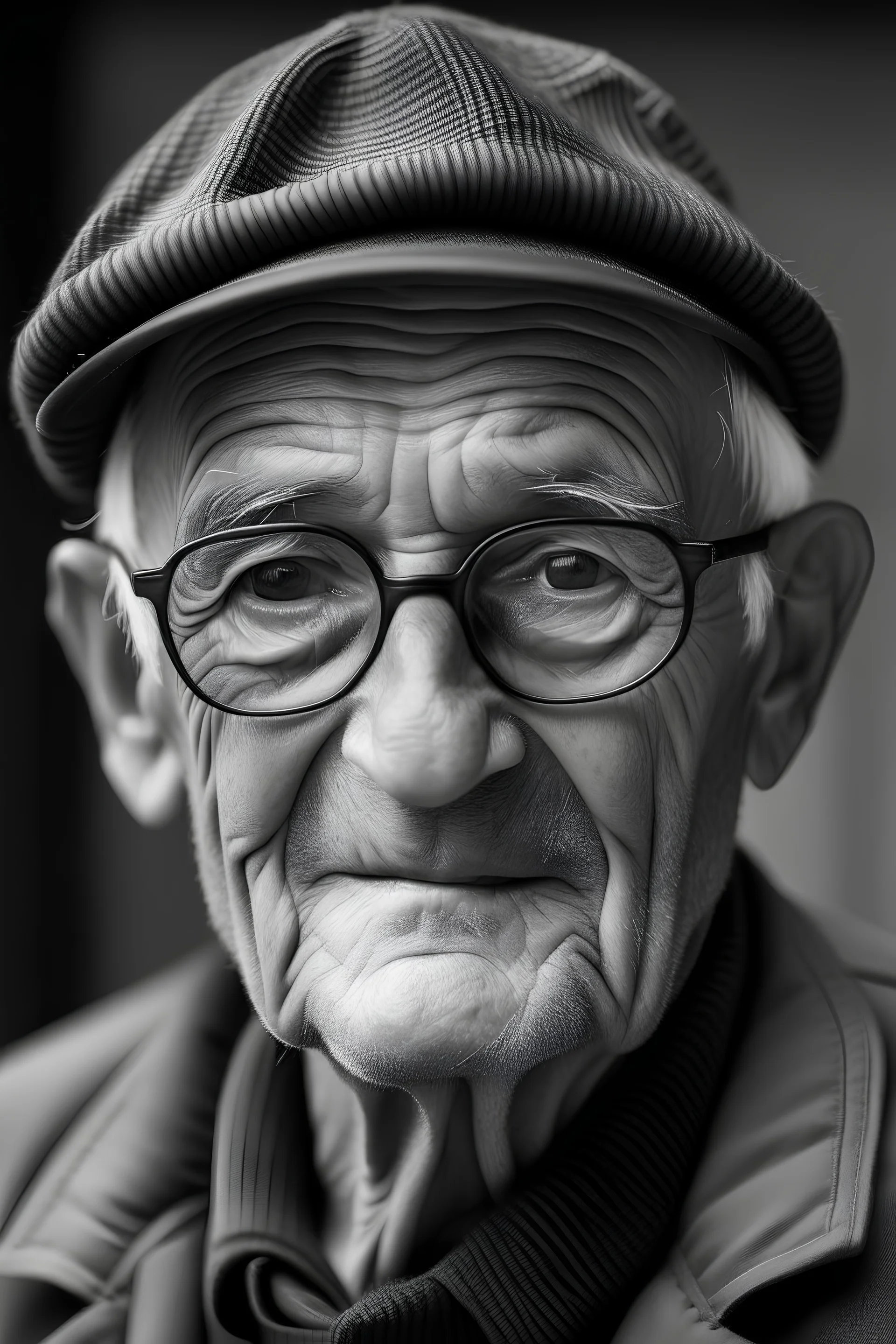 black and white picture, an elderly man,