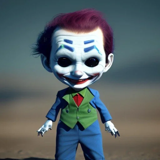 Joker toddler, robot, full body, tokio background, dramatic lighting, hyper realistic, unreal engine 5, 8k