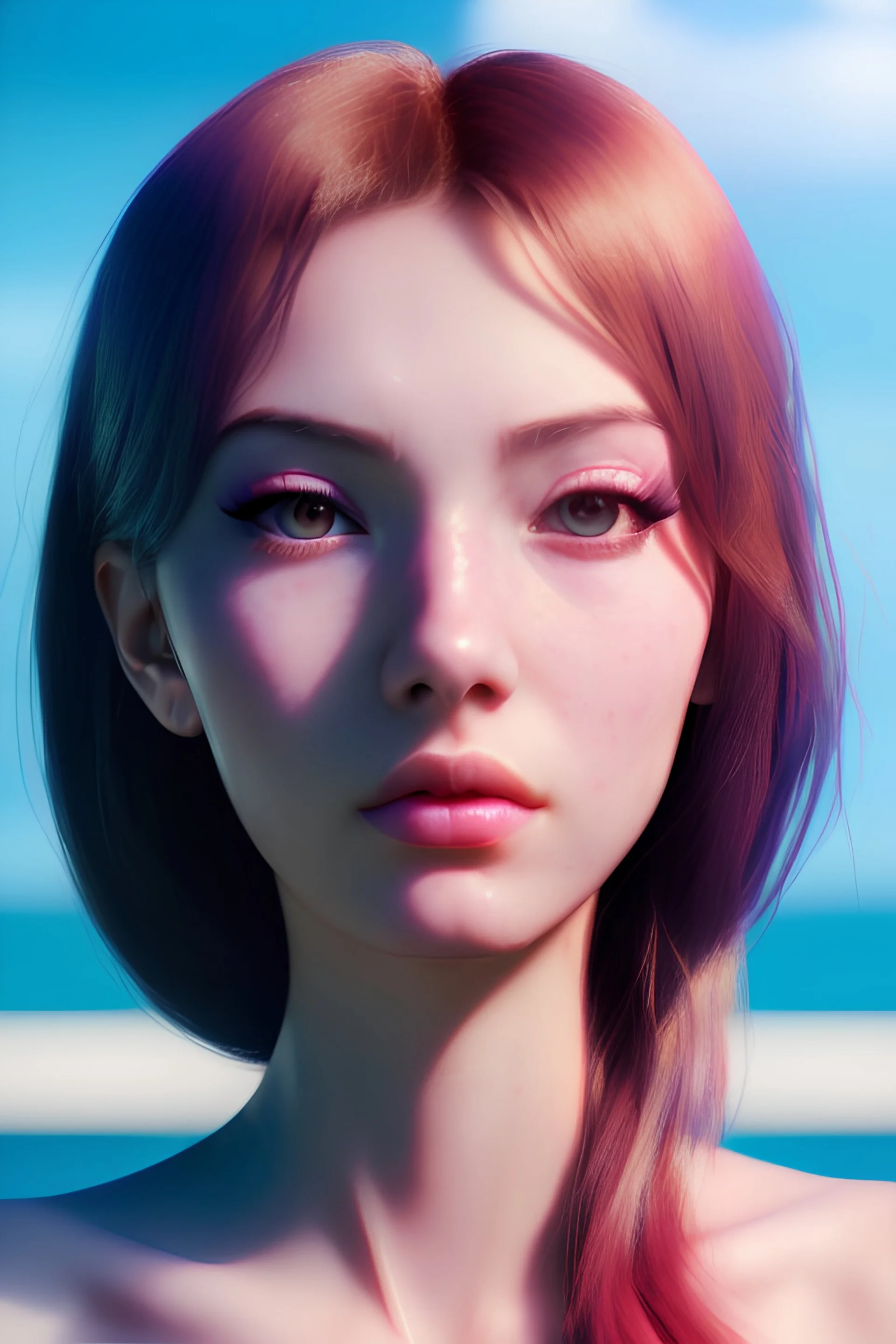 The beautiful and perfect portrait is on the tropical island, anime sexy, feminine female character on the beach for the magazine "Yuri", 8K resolution, high quality, ultra graphics, and detailed with lines.