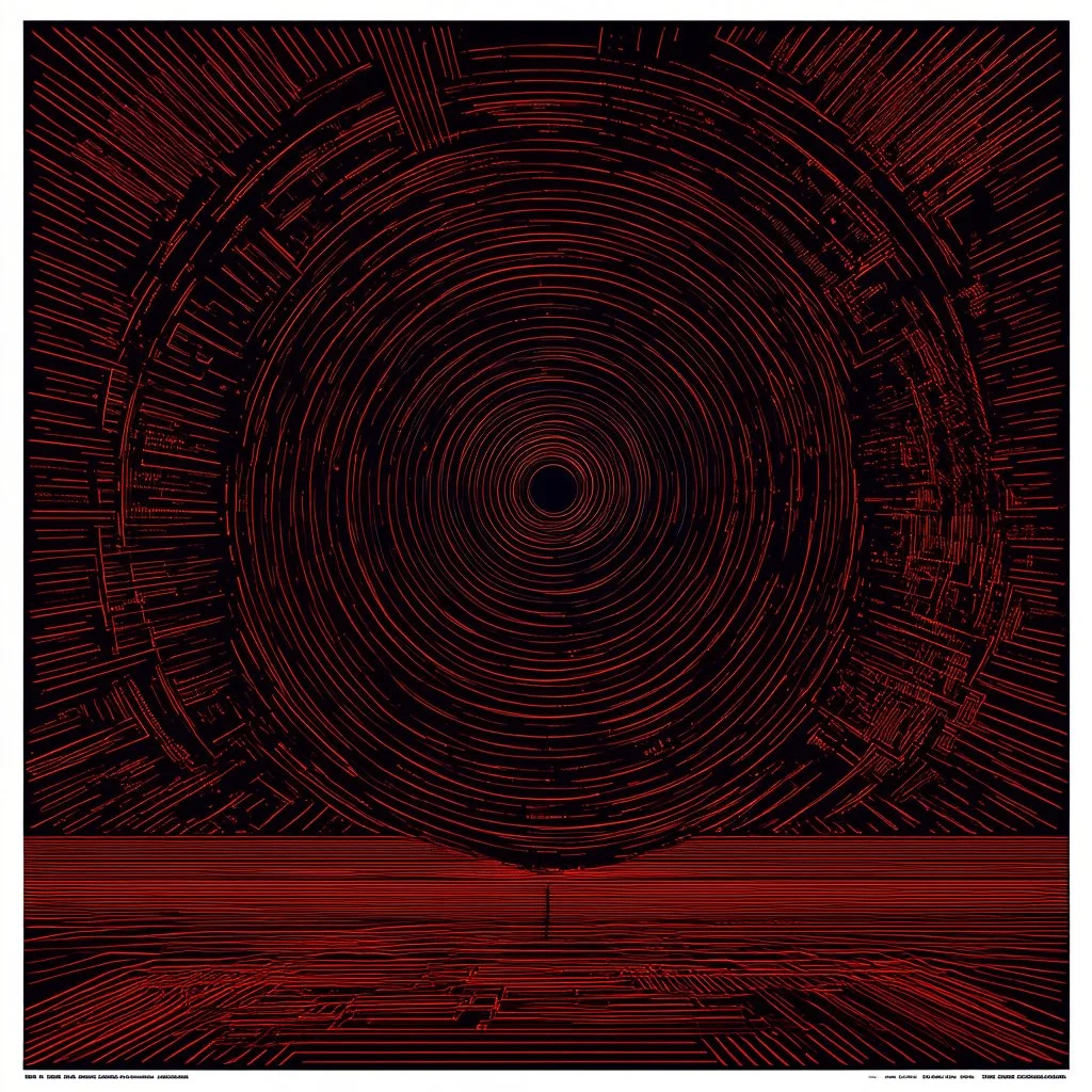 🏁♎⛓️ schematic of solar system warming trends, Braille language textures, abstract geometric art, straight lines and precise angles, style and composition by Arthur Secunda and Anton Semenov and Squeak Carnwath and Wassily Kandinsky, mind-bending illustration; sci-fi poster art, asymmetric, 2D, red hues, warm colors, dark background