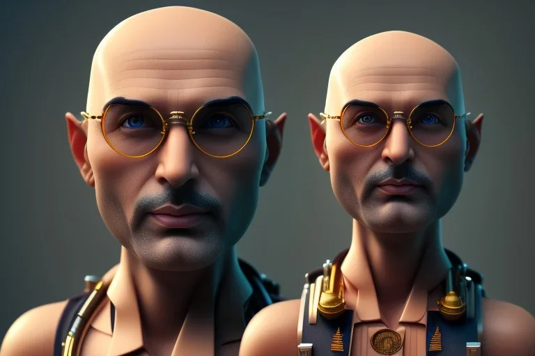 portrait of a bald and shaved Atul Bhardwaj building lego, steampunk, brown eyes, no facial hair, steampunk, unreal 5, octane render, cinema4d, dynamic lighting, soft lighting, 4k, redshift render, highly detailed, hyper realistic