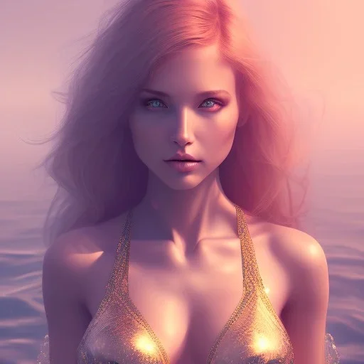 Insanely beautiful girl, beautiful face, sunny, relaxing, sea, trees, glossy, real details, hyper ultra photo realistic, washboardpunk, fantasy art, glowing landscape, 8k