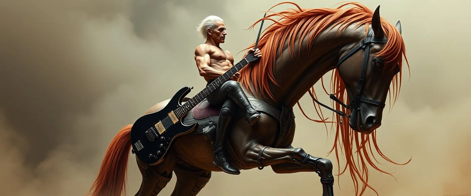 centaur with man rocker torso and with cyborg horse body