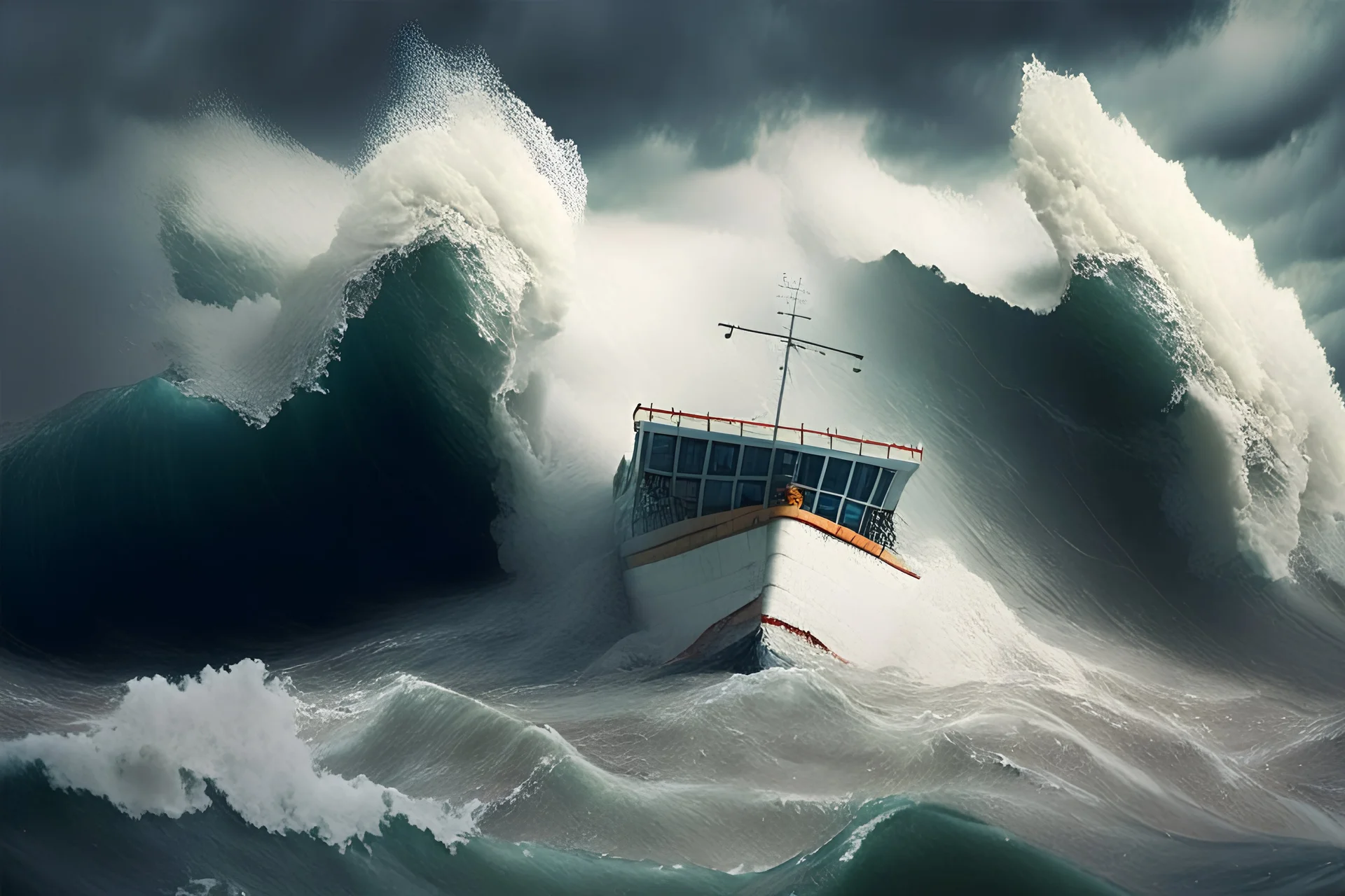 A boat in the midst of high waves