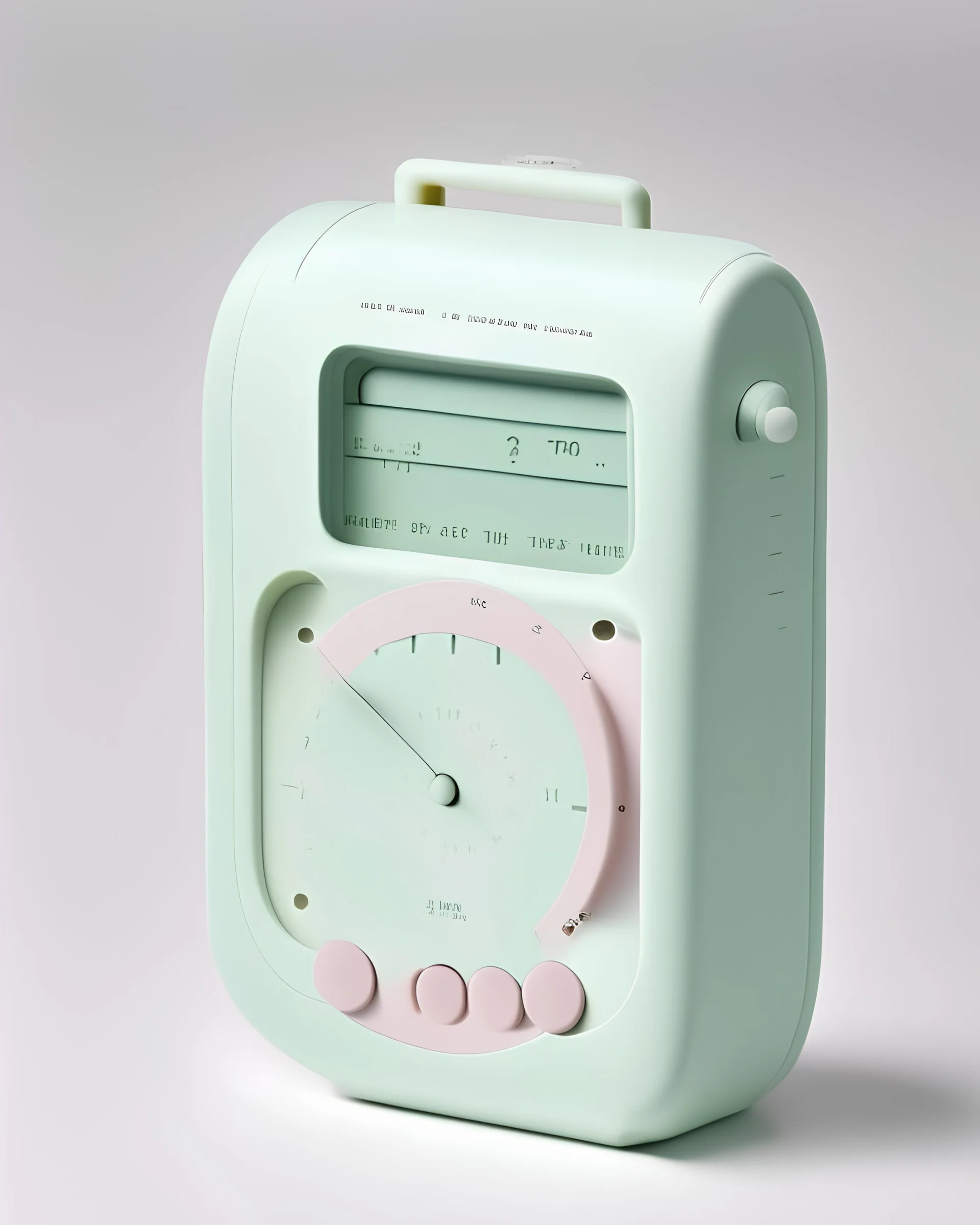 Handheld pocket Time Machine designed by Dieter Rams. Pastel colors.