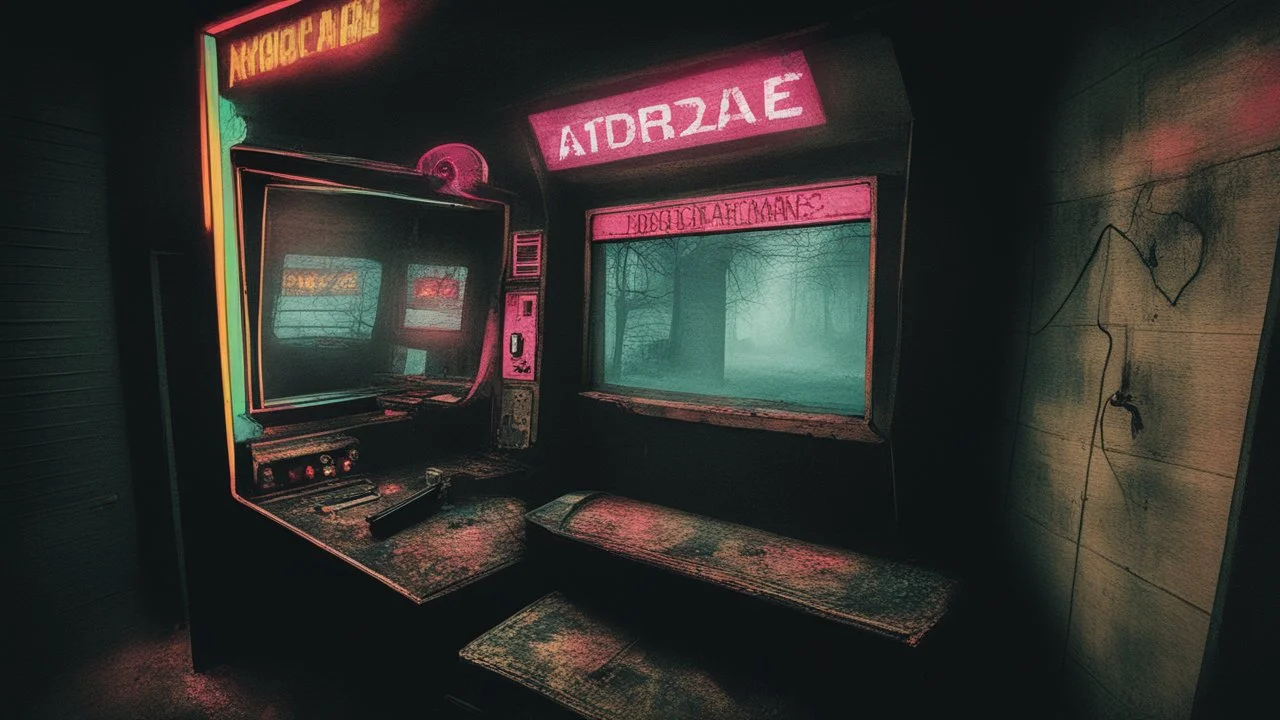 desolate dark arcade, horror, no humans