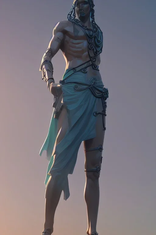 Greek statue, full body, Cyberpunk, chain around the statute