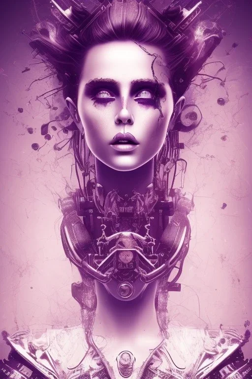 Abstract steampunk, purple tones,Danish singer MØ face,