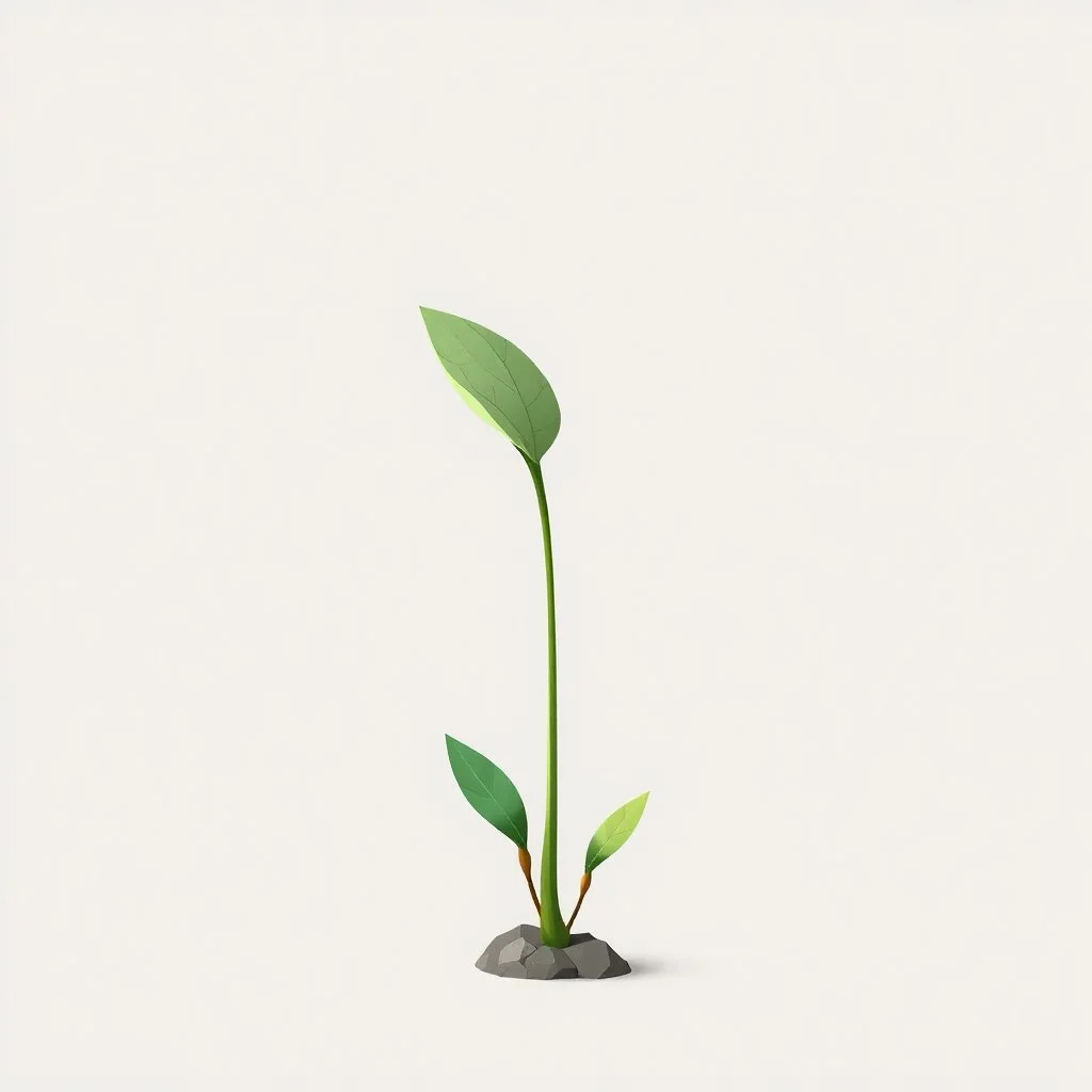 concept art of low poly stylized alien dry single leaf plant on a neutral background.