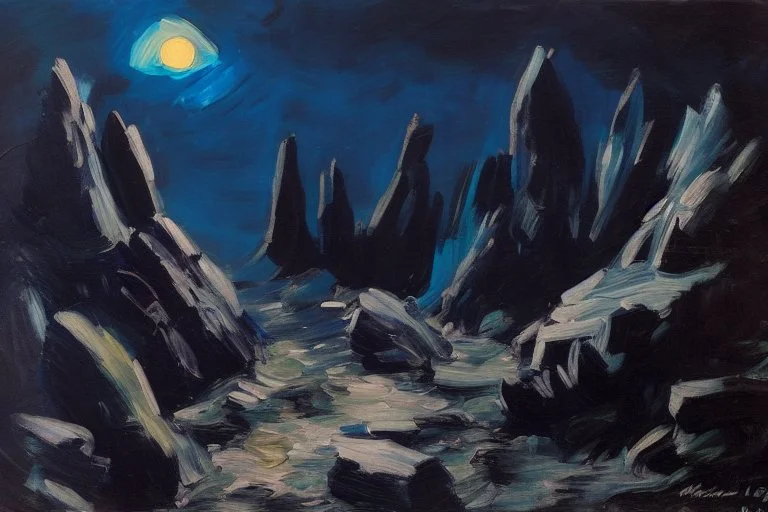 Rocks, night, 2000's sci-fi movies influence, edouard manet impressionism painting