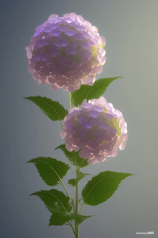 an isolated translucent hydrangea plant, 3d render, art nouveau style, ultra realistic, masked transparent flat background, backlight, popular on sketchfab, pixelsquid, 8k, volumetric lighting, super focused, no blur, trending on artstation, octane render, ultra detailed, hyperrealistic, by artgerm and alphonse mucha