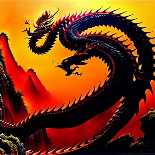 Drawing of 'Chinese Dragon' painting by gaston bussiere, greg rutkowski, yoji shinkawa, yoshitaka amano, tsutomu nihei, donato giancola, tim hildebrandt,KyuYong Eom,Ren Wei Pan Oil on canvas, cinematic composition, extreme detail,fit full head inside picture,16k