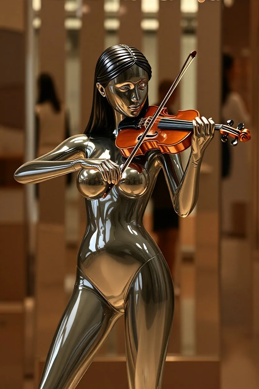 The whole body of Maniquí de glassy Artist mader playing the violin with mirrors background