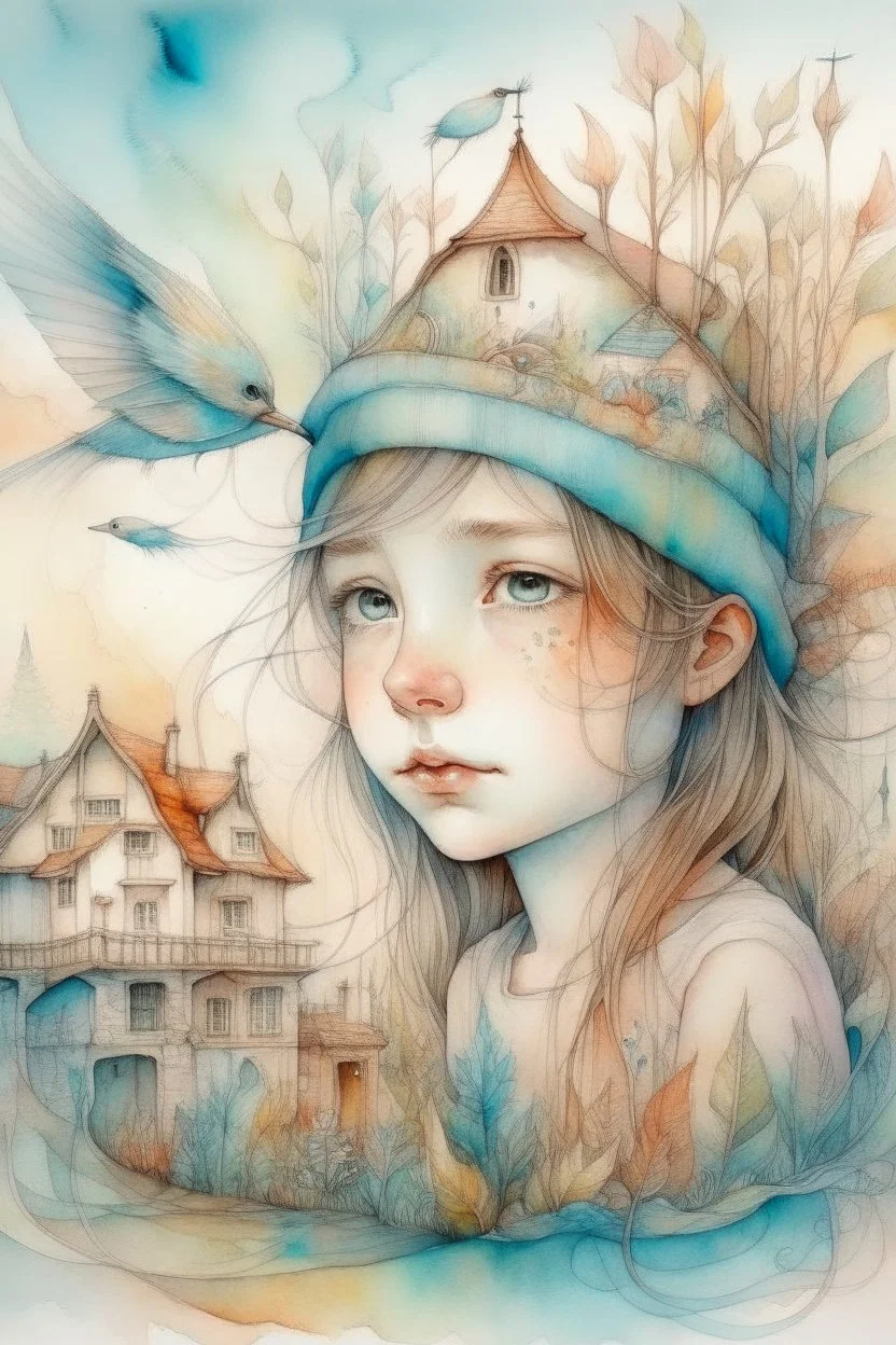 The place where the Dream and its followers live. Watercolor, fine drawing, beautiful children portret, pixel graphics, lots of details, pastel aqua colors, delicate sensuality, realistic, high quality, work of art, hyperdetalization, professional, filigree, hazy haze, hyperrealism, professional, transparent, delicate pastel tones, back lighting, contrast, fantastic, nature+space, Milky Way, fabulous, unreal, translucent, glowing