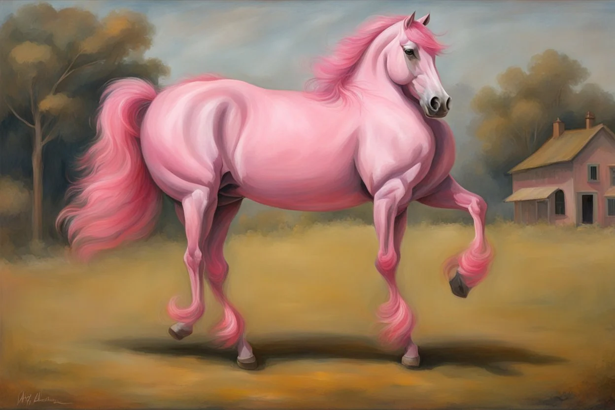 a pink horse like a 19th painting