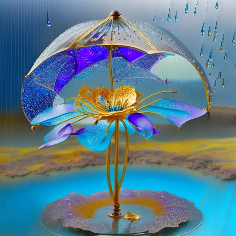 Surreal Waiizii Flower under a glass sculpture unbrella, Art by Joshy Sly,