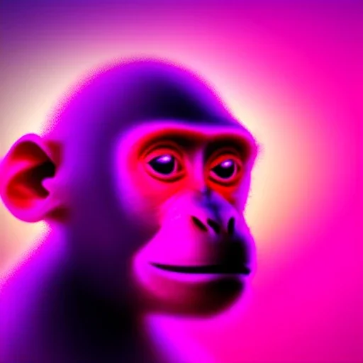 A beautiful portrait of a cyborg monkey purple neon color scheme, high key lighting, volumetric light high details psychedelic background