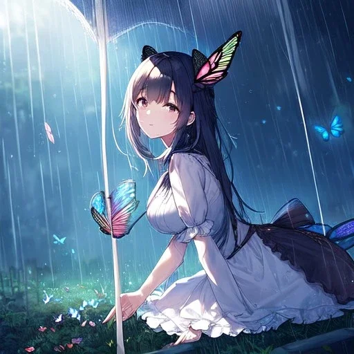 raining, butterfly leaning pose,