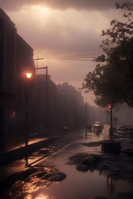 photo of a ultra realistic rain of lighting, dramatic light, pale sunrise, cinematic lighting, battered, low angle, trending on artstation, 4k, hyper realistic, focused, extreme details, unreal engine 5, cinematic, masterpiece, art by studio ghibli, intricate artwork by john william turner