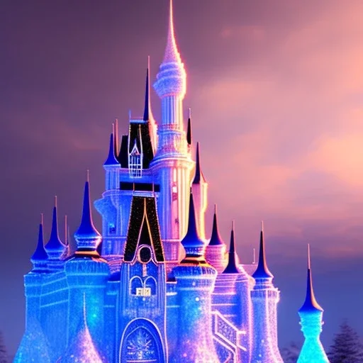 transparent fantasy castle made of glass and ice, fairy tale background, ultra detailed, 8K