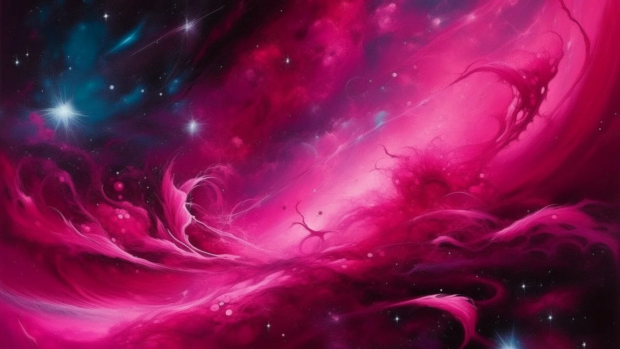 A magenta outer space with swirling stars painted by Leonardo da Vinci
