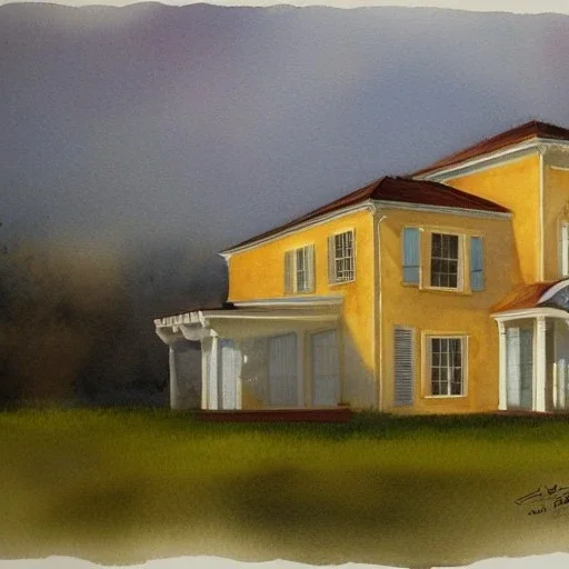 Watercolor, house, gold, hyperrealistic, light