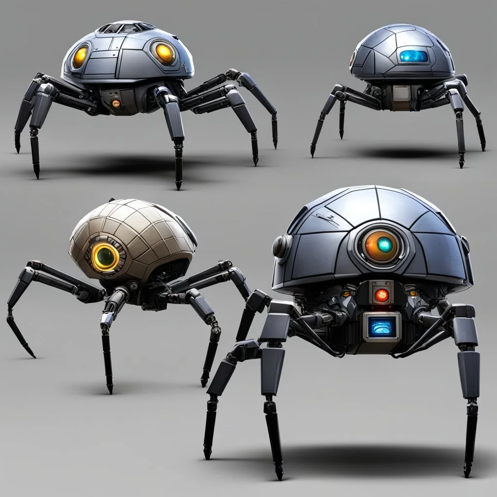 Utility Spider Droids from Warington, Inc. Ranging from the size of a basketball to a golf ball , A multi-legged, small self-propelled mechanical utility droid, equipped with an AI brain. Its function is to assist with small tasks: repair and maintenance, surveillance and alert of any potential threats, also is equipped with a plasma disrupter (NATURALLY) that is built in, it can assist in combat situations. Built from compressed hydrolyum, and Powered by a micro Thorium (TH30) fusion Chamber t