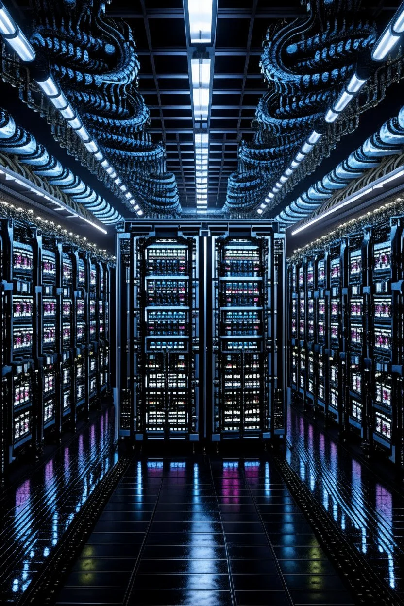 Hyper realistic image of an evil supercomputer like skynet