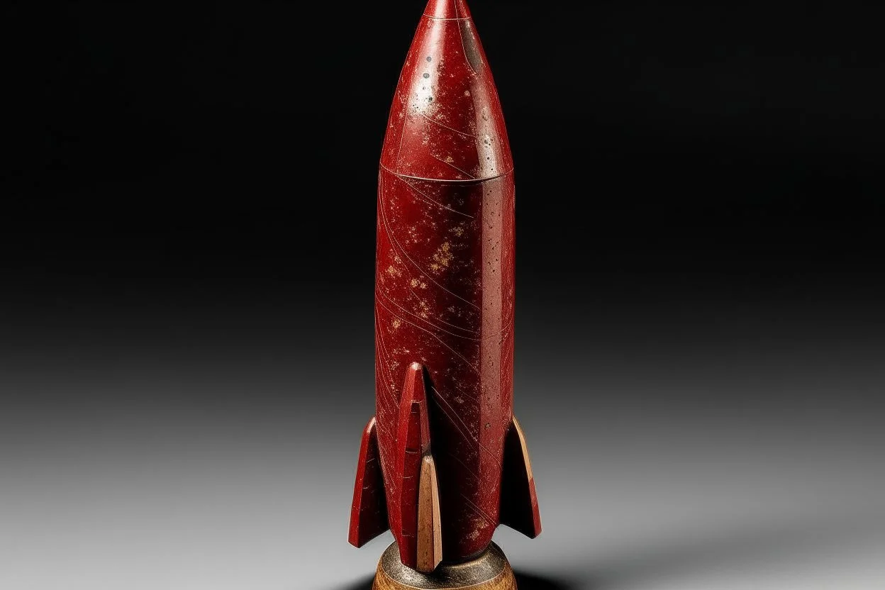 A dark red blood rocket designed in Ica stones painted by Katsushika Hokusai