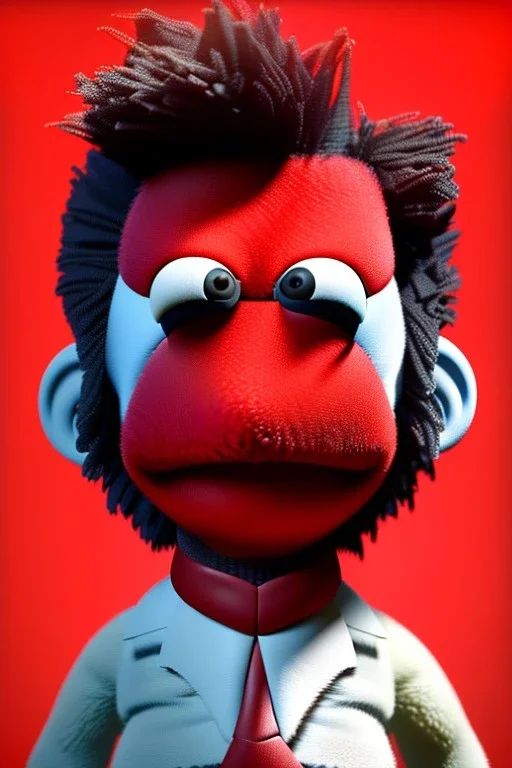 Waist up muppet Portrait, Nicolás maduro muppet doll, mustache, photo studio, red background, unreal engine 5, concept art, art station, ray tracing, lumen lighting, ultra detail, volumetric lighting, 3d.