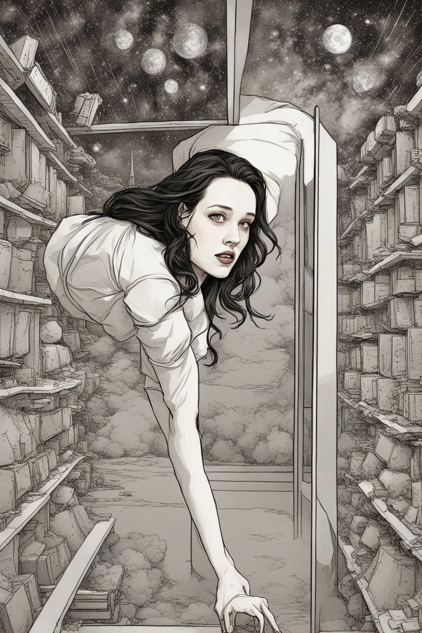 [Kat Dennings] Time seemed to distort as she floated alone in the unending void. She carefully rationed her meager supplies, spending long hours sleeping to conserve oxygen. But even in dreams, panic crept in. She found herself gasping for breath in a sudden waking, the pod walls crushing inward as the air grew thin. Checking readings only heightened her fear - reserves dropping faster than expected. Sophie scrabbled through storage for anything that could boost the failing life support,