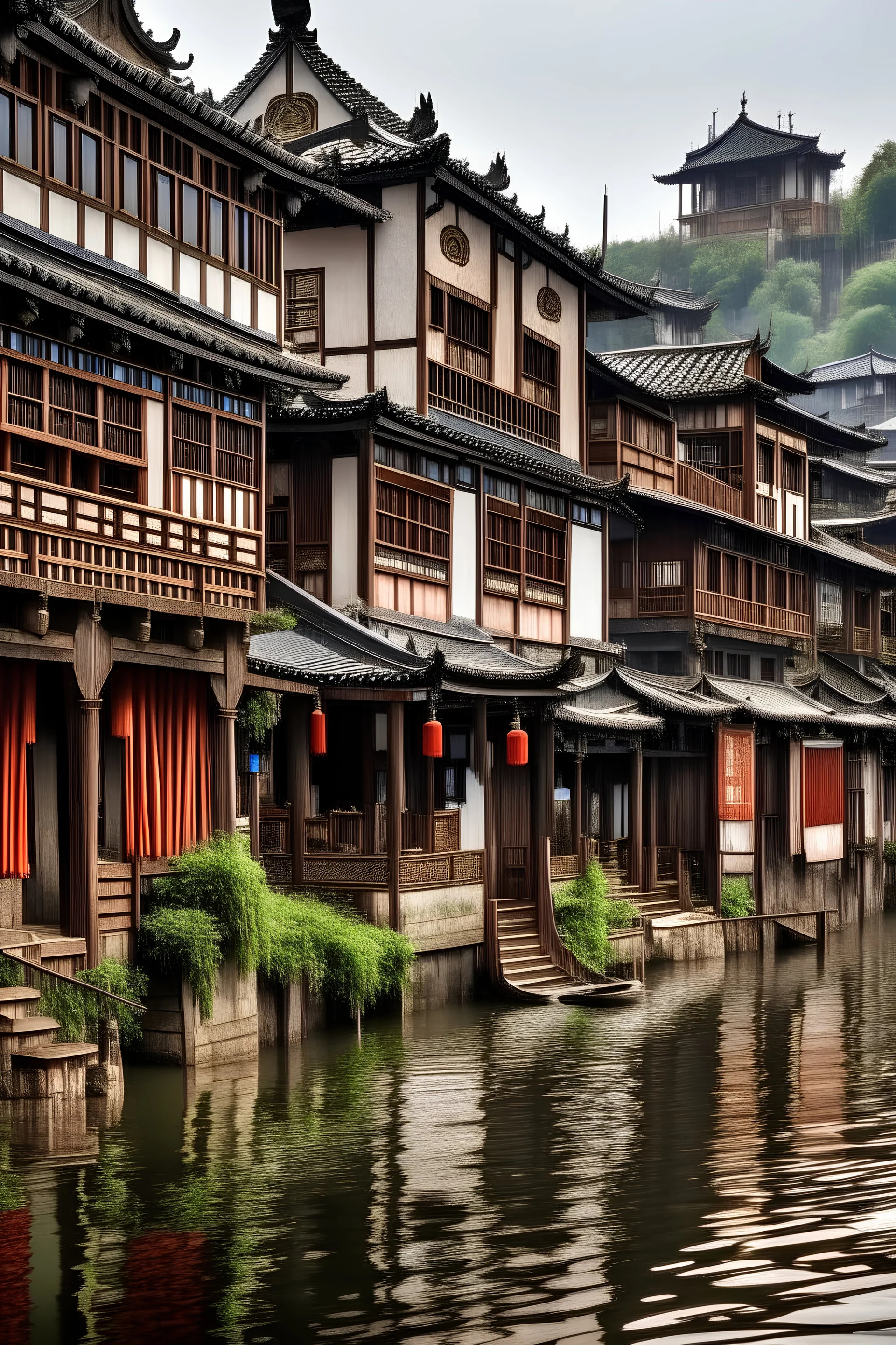 China houses, river