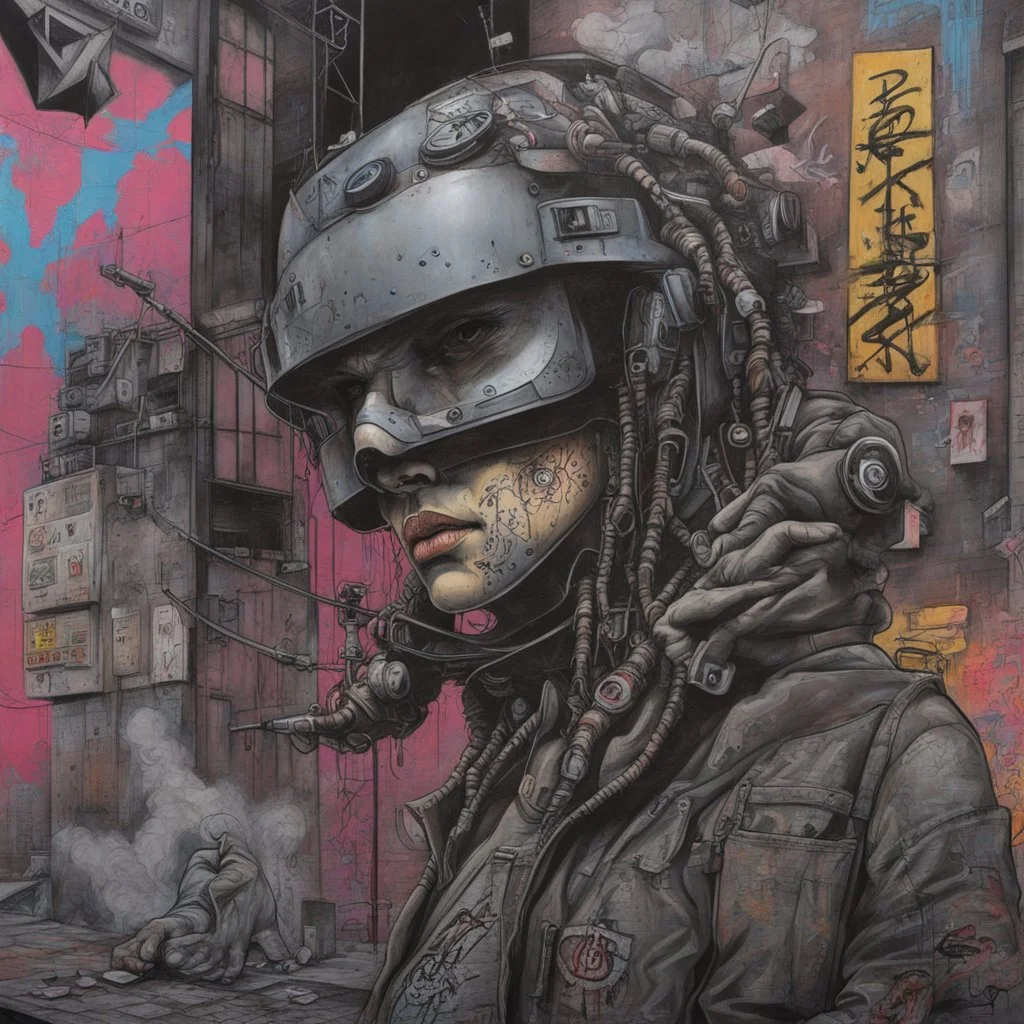 cyberpunk dramatic graffiti art mural on wall depicting anarchy following a blackout, concept art, by Banksy, by Derek Riggs, by David Choe, gritty, ultra detailed.