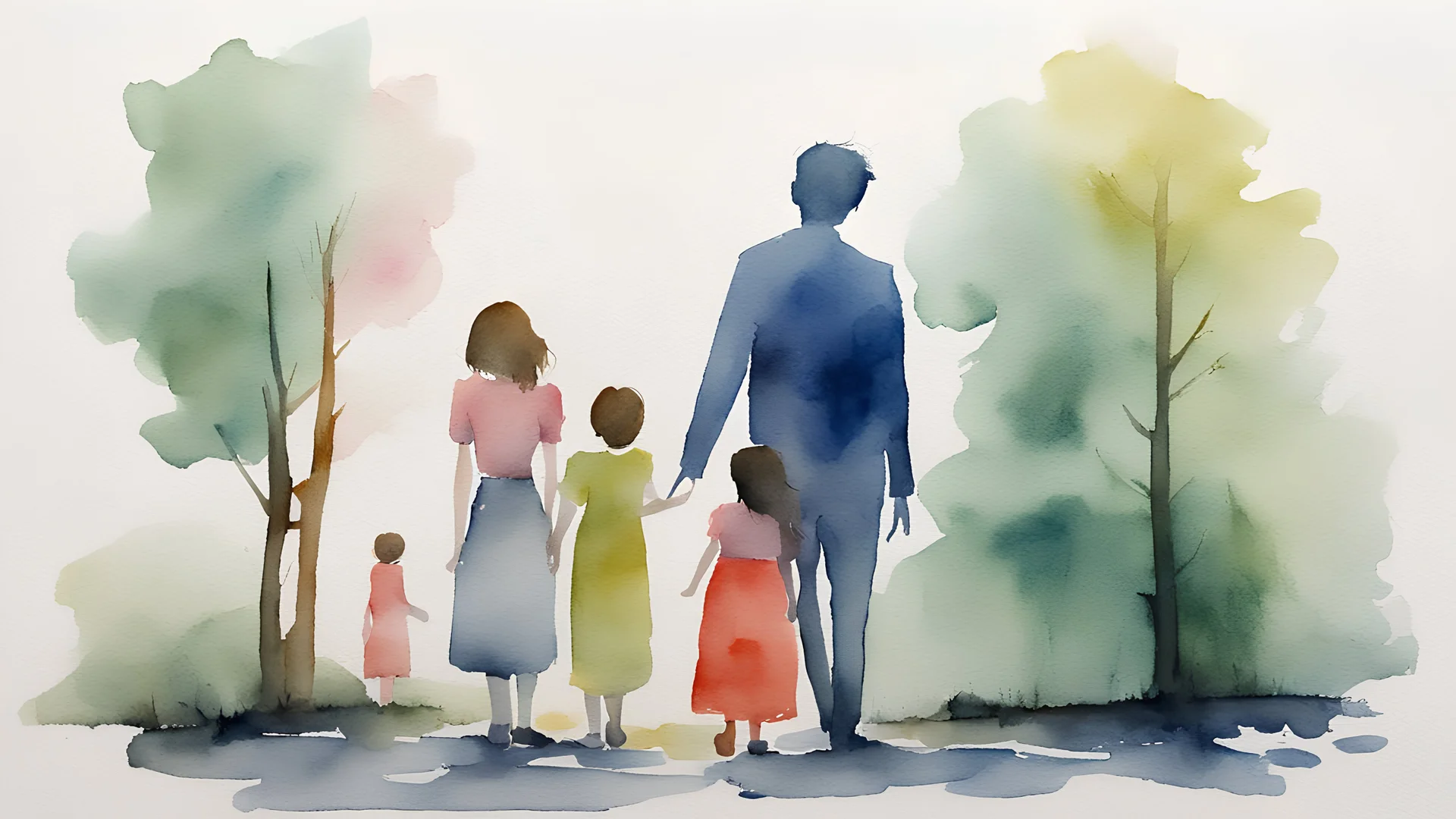 painting. watercolor. poor family. minimal