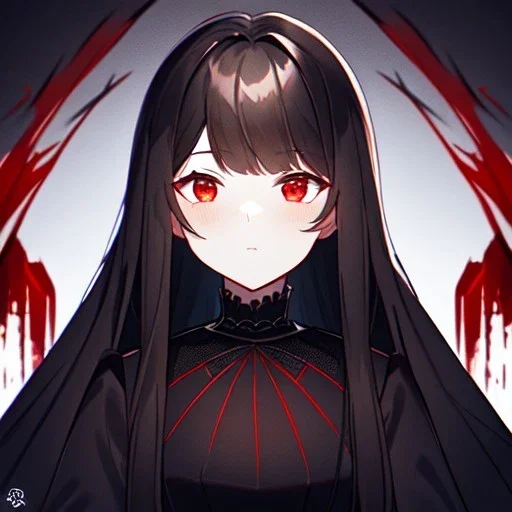 portrait anime vampire, long hair, red eyes, noble black robe, Blood, background Gothic castle, hyper detailed, intricately detailed, gothic, ambiguous lines image, flat dimensional style, flat lines, rough drawing --ar 2:3