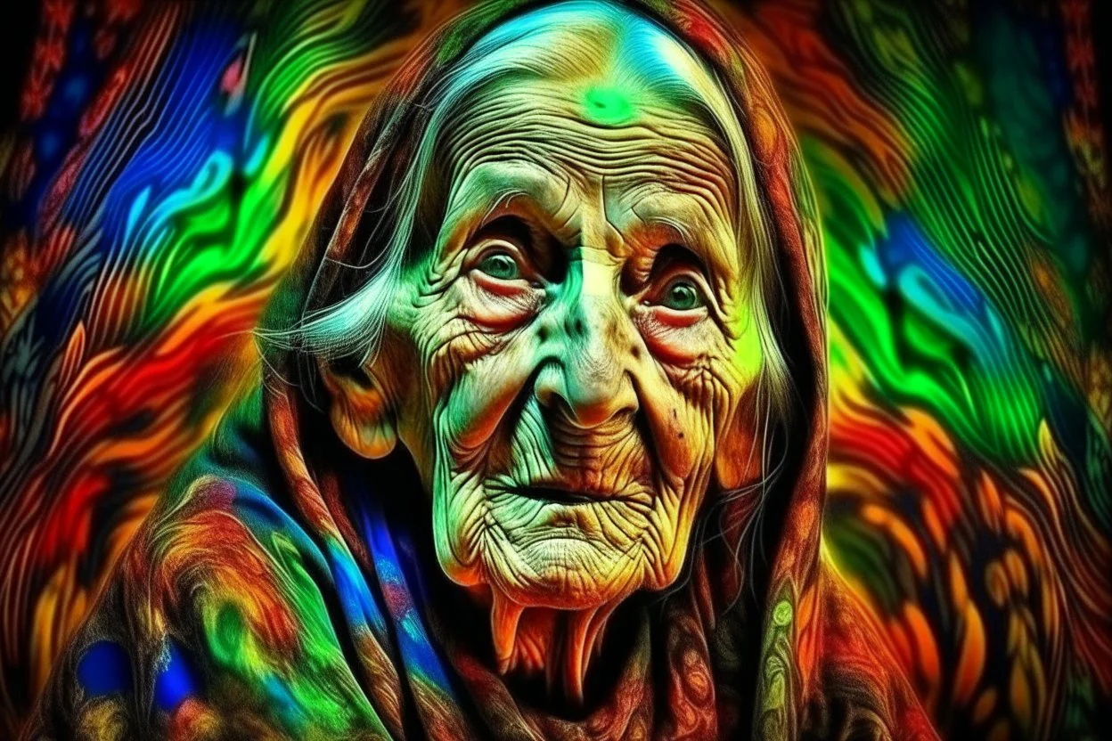 very old woman psychedelic image