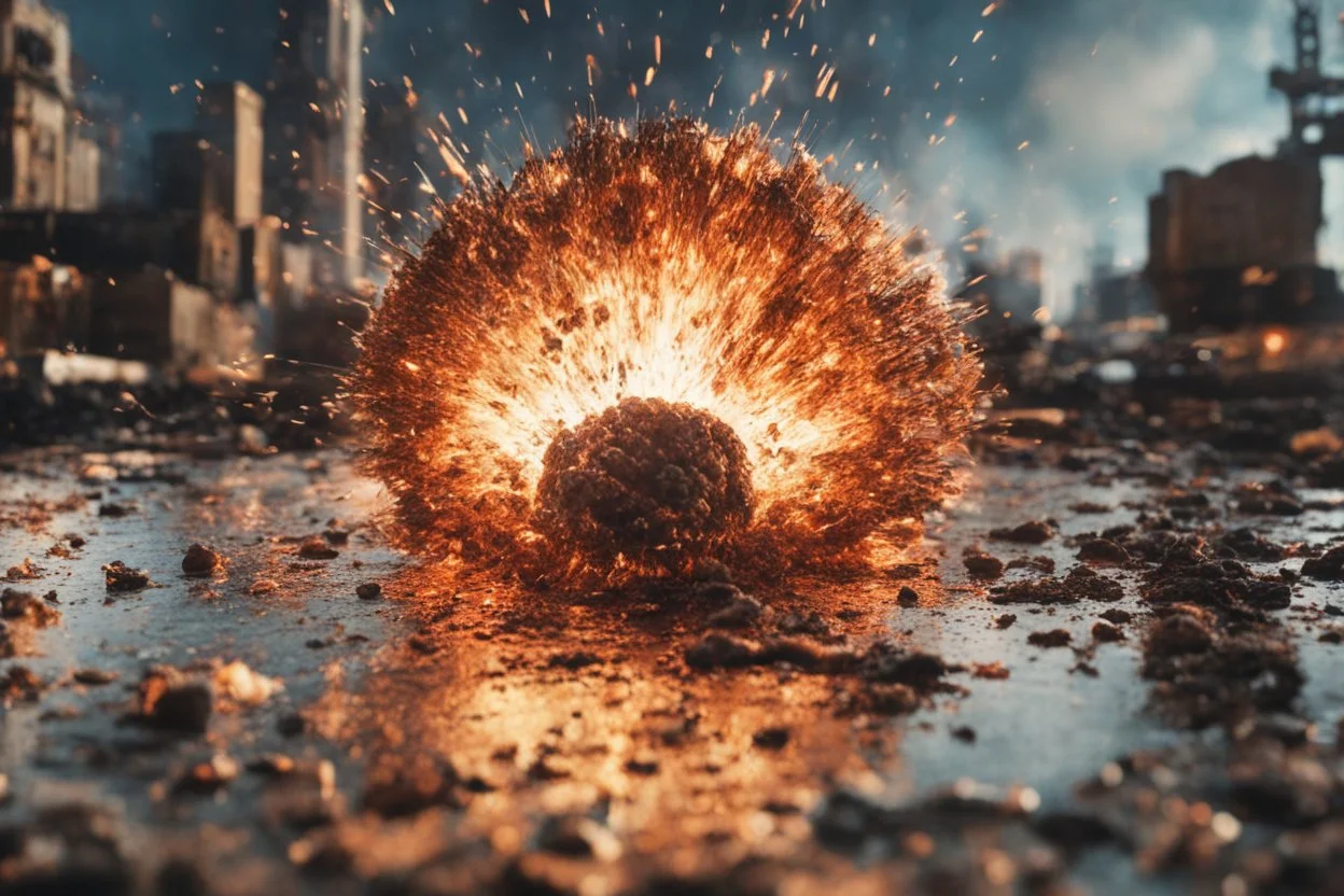 Atomic explosion, made of juice, ULTRA REALISTIC, details, intricate detail, professional lighting, film lighting, 35mm, anamorphic, lightroom, cinematography, bokeh, lens flare, film grain, hdr10, 8k, Roger Deakins, incredibly detailed, reflect, sharpen