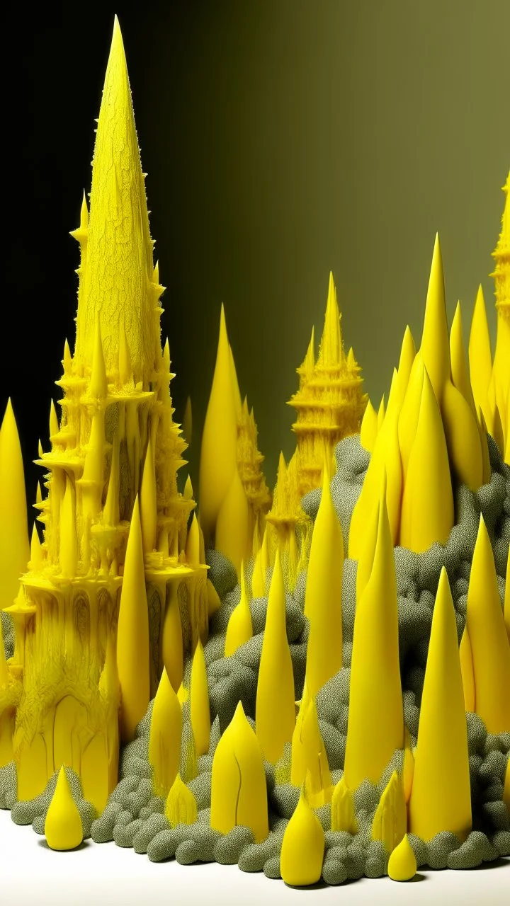 Yellow thunderous spires designed in ancient Egyptian hieroglyphics painted by Qiu ying