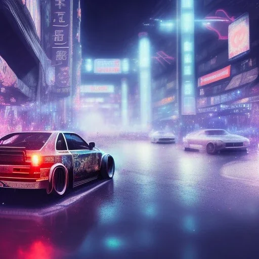 volumetric japan city environment and background, realistic illustration and highly detailed digital painting of illegal street drifting, ghost flames, inside a vibrant city, underground jdm scene, d1 grand prix, nissan, mitsubishi, otaku, neon, toyota, honda, subaru, highly detailed, money, high contrast, realistic shaded volumetric lighting, 8k, tokyo drift, reflective ground, octane render, smoke, burnout, vitality colours, colorful, uhd, blue fires, dk, hooning manga art by sam curry