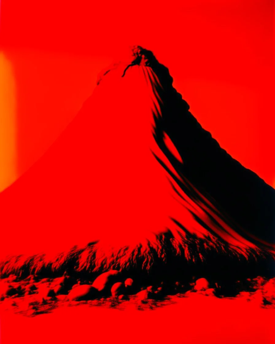 A red cinder volcano painted by Andy Warhol