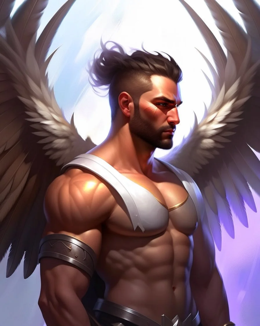 Man, barbarian, dnd character, shoulders and head, angelic wings