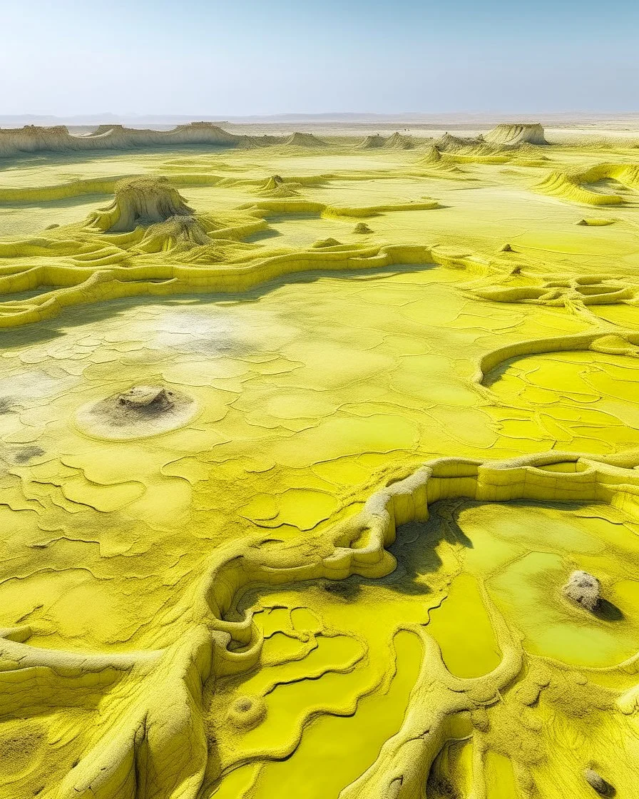 A light yellow wasteland with acid pools designed in ancient Egyptian hieroglyphics painted by Cai Jia