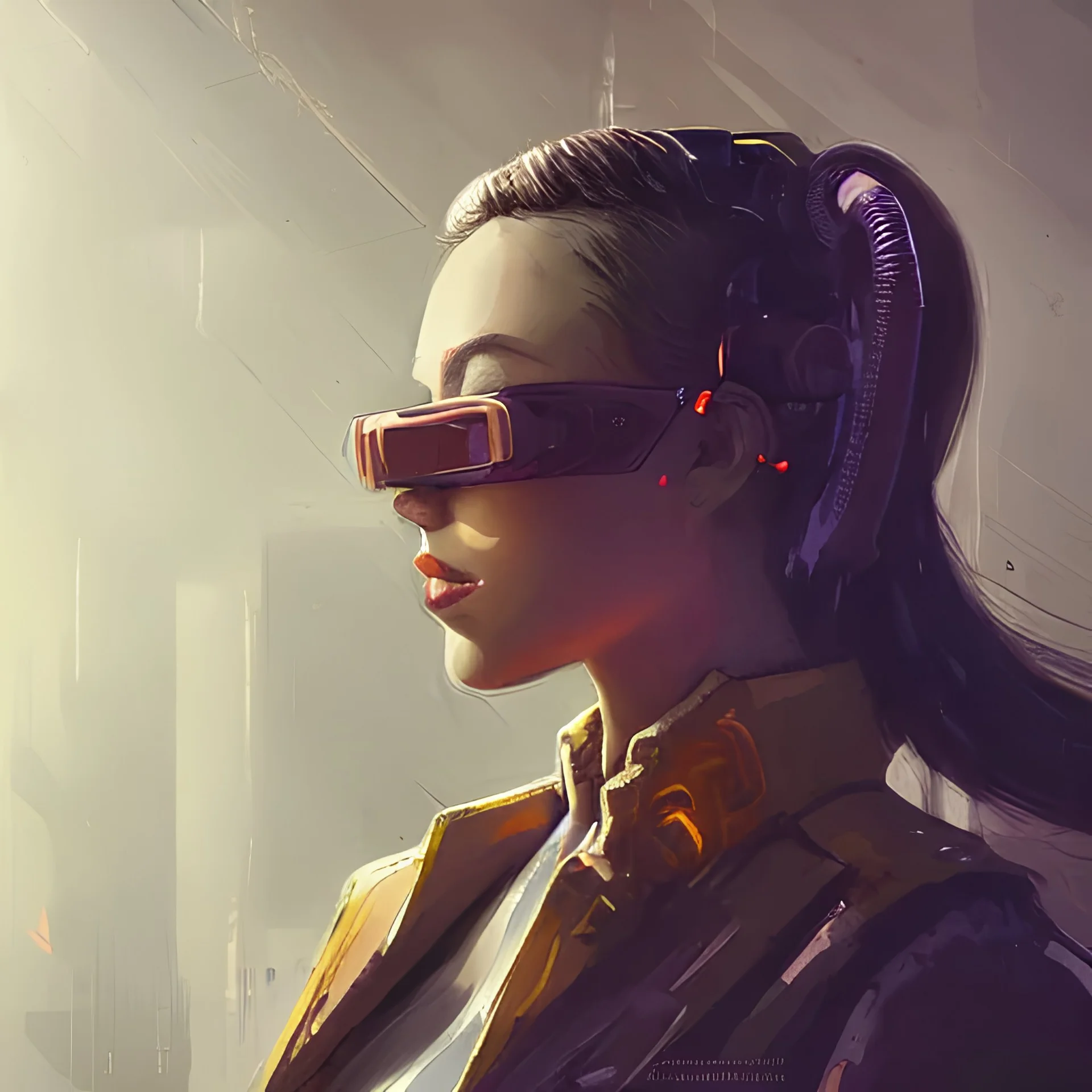 Girl cyberpunk made of yellow lava and fire art by artgerm and greg rutkowski, profile portrait, cyberpunk fashion, realistic shaded perfect face, fine details, very dark environment, misty atmosphere, closeup, d & d, fantasy, intricate, elegant, highly detailed, digital painting, artstation, concept art, matte, sharp focus, illustration, hearthstone